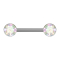 Barbell sans filetage argenté avec deux demi-sphères argentées en cristal multicolore