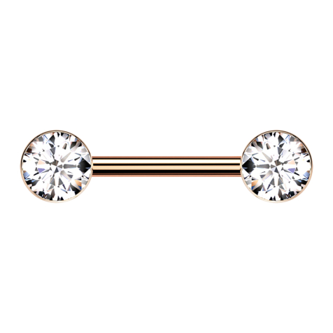 Barbell Threadless or rose avec deux demi-sphères or rose cristal argent