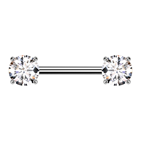 Barbell threadless silver thick front with crystal silver setting