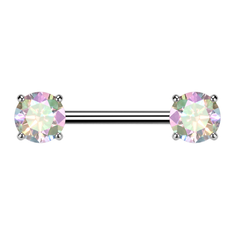 Barbell threadless silver thick front with multicolor crystal setting