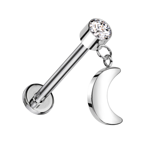 Micro Threadless Labret silver Cylinder silver Crystal silver Pendant Moon silver