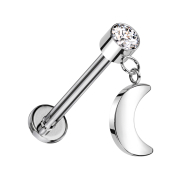Micro Threadless Labret silver Cylinder silver Crystal...