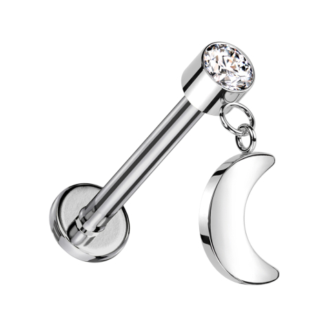 Micro Labret sans filetage argent Cylindre argent Cristal argent Pendentif lune argent