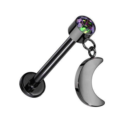 Micro Threadless Labret schwarz Zylinder schwarz Kristall dunkel multicolor Anhänger Mond schwarz