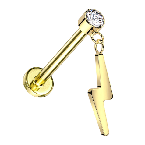 Micro threadless labret gold-plated cylinder gold-plated crystal silver pendant lightning bolt gold-plated