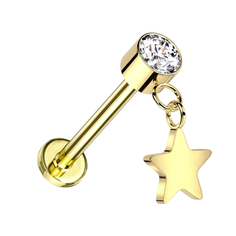 Micro Threadless Labret vergoldet Zylinder vergoldet Kristall silber Anhänger Stern vergoldet
