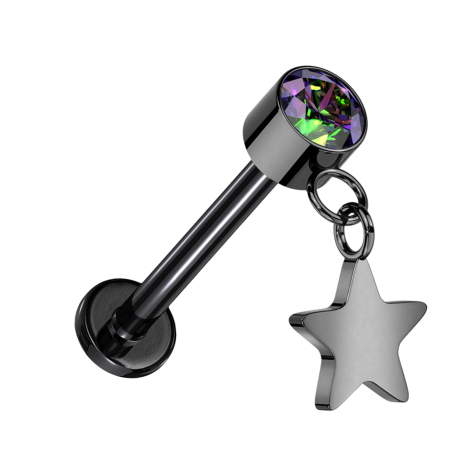 Micro Threadless Labret black Cylinder black Crystal dark multicolor Pendant Star black