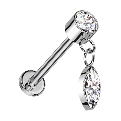 Micro Labret sans filetage argent Cylindre argent Cristal argent Pendentif Cristal ovale argent