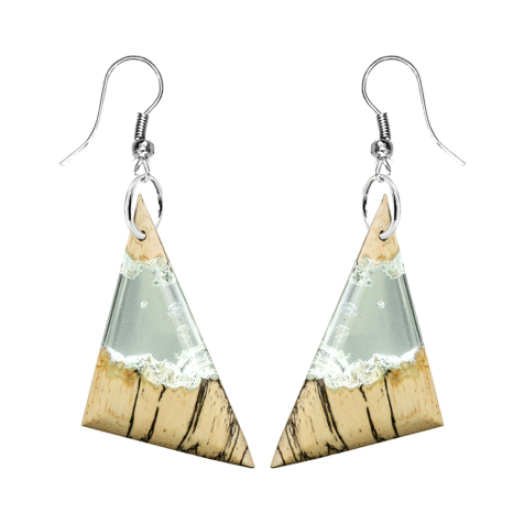 Ohrring Dreieck Epoxy aqua aus Tamarind Holz