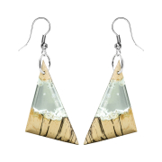 Earring triangle epoxy aqua made of tamarind wood