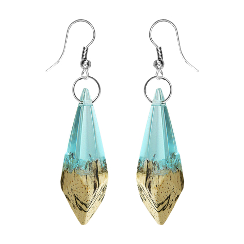 Orecchino diamante epossidico aqua in legno di tamarindo