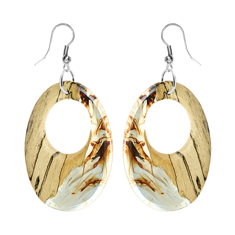 Orecchino ovale colorazione epossidica marrone in legno di tamarindo