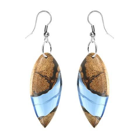 Earring Surf Mystic Wave Epoxy blue made of Liana wood