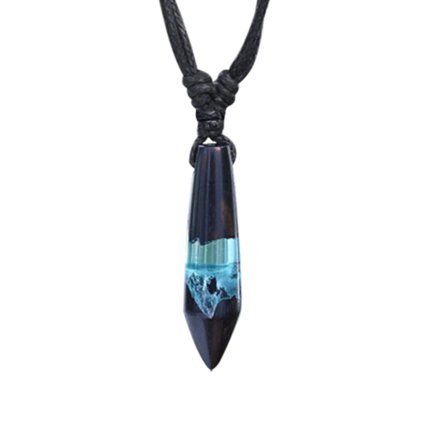 Necklace black pendant cartridge ice epoxy aqua made of Arang wood