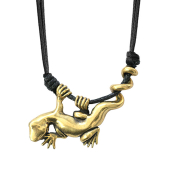 Collier noir pendentif doré lézard