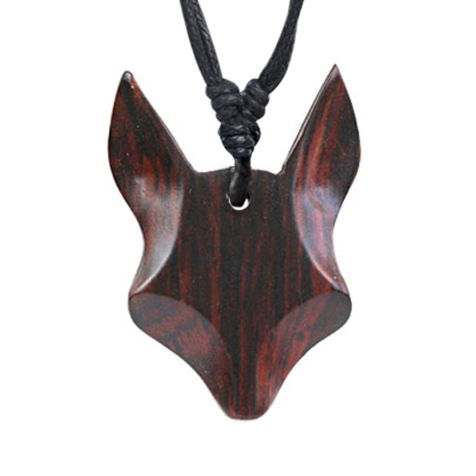 Collana con ciondolo nero a forma di volpe in legno di Narra