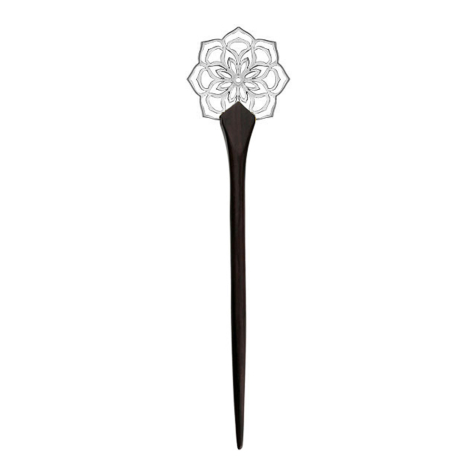 Hairpin blooming flower silver made of Narra wood