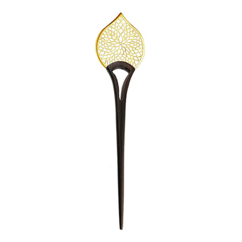 Gold-plated flower of life hairpin made from Narra wood
