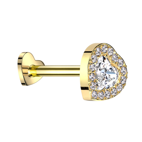 Micro Labret sans filetage Cœur plaqué or Cœur en cristal argenté bordé de cristaux argentés