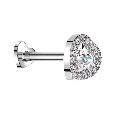 Micro Threadless Labret Heart Silver Crystal Heart Silver Surrounding Crystals Silver