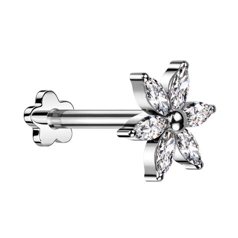 Micro Threadless Labret Blume silber Blume silber Kristalle silber