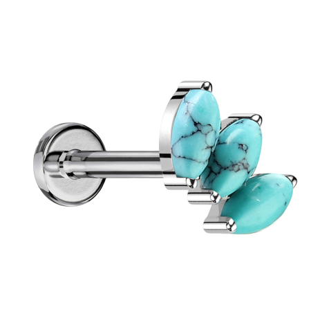 Micro Labret Innengewinde silber drei Ovale Türkis Steine