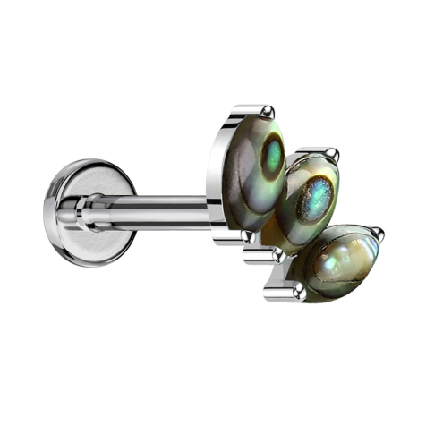 Micro Labret filettatura interna argento tre ovali abalone