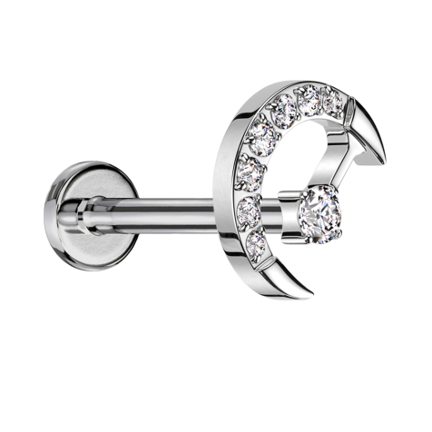 Micro Labret filetage intérieur argent demi-lune argent cristaux argent cristal central argent