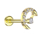 Micro Labret filettatura interna placcato oro Mezzaluna placcato oro Cristalli argento al centro Cristallo argento