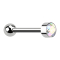 Micro barbell, silver inner thread with silver ball, tall silver cylinder with multicolor crystal