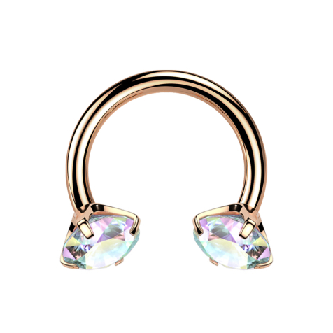 Micro Circular Barbell Innengewinde rosegold zwei Kristalle multicolor gefasst