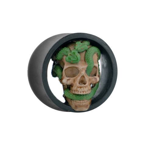 Flared tunnel black skull with snake on the right