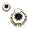 Gold-plated hoop earrings with hearts and onyx stone