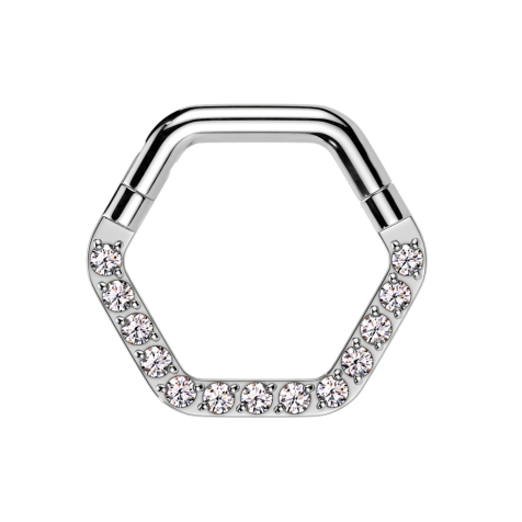 Micro bague segmentée pliable argentée façade hexagonale cristaux argentés