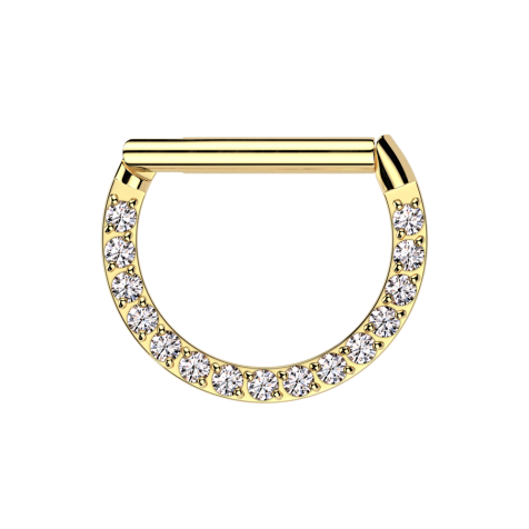 Micro segment ring hinged gold-plated half ring front crystals silver