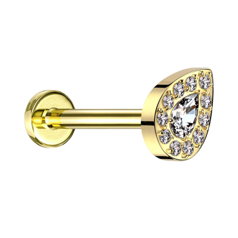 Micro Labret Innengewinde vergoldet Kristalltropfen silber umrandende Kristalle silber