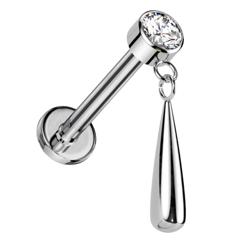 Micro labret filetage intérieur argent cylindre argent cristal argent pendentif goutte argent
