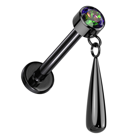 Micro labret filetage intérieur noir cylindre noir cristal foncé multicolore pendentif goutte noir