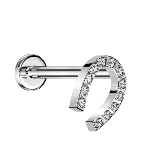 Micro Threadless Labret silver Horseshoe silver Crystals silver