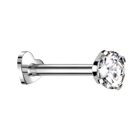 Micro Labret Herz Innengewinde silber Kristall silber gefasst