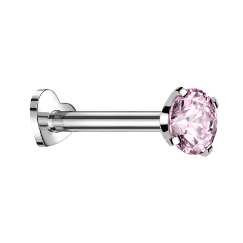 Micro Labret Cuore filettatura interna argento cristallo rosa incastonato