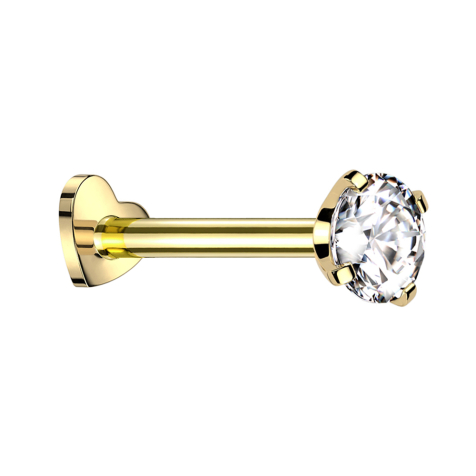 Micro labret cœur filetage intérieur plaqué or cristal serti argent