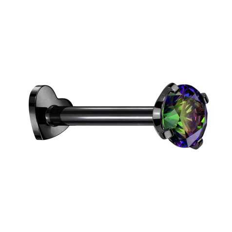 Micro Labret Herz Innengewinde schwarz Kristall dunkel multicolor gefasst