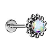 Micro Labret Internal Thread Silver Ball Flower Crystal...