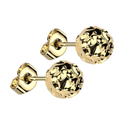 Gold-plated stud earrings with hammered ball