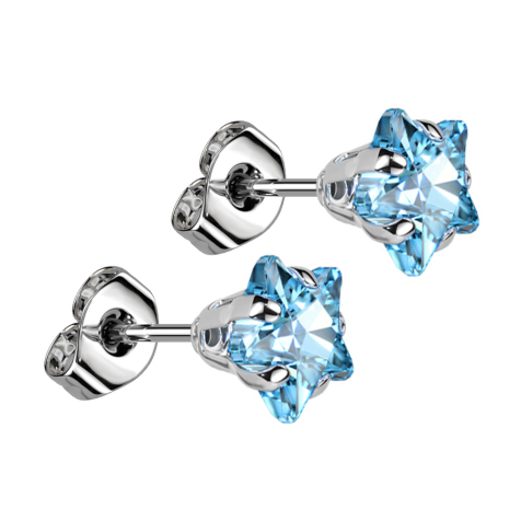 Stud earrings silver with star crystal aqua
