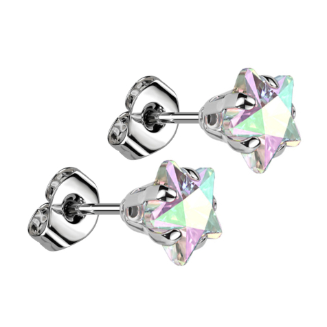 Stud earrings silver with star crystal multicolor