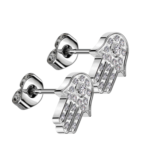 Threadless Ohrstecker silber Hamsa silber Kristalle silber