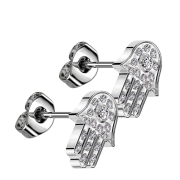 Threadless Ohrstecker silber Hamsa silber Kristalle silber