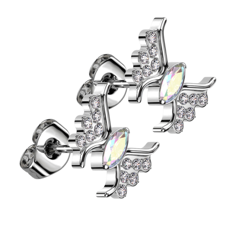 Boucles doreilles sans tige argent papillon argent cristal multicolore